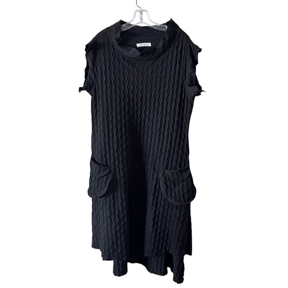 Aug 27 am Black Cotton Lagenlook Midi Dress with Pockets Size Large - Picture 1 of 8